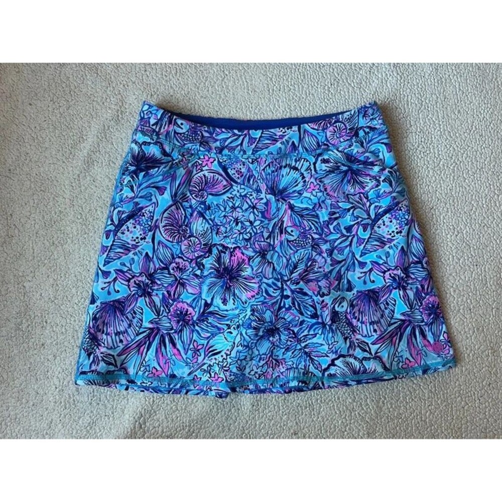 Lilly Pulitzer Luxletic Mini Maryana Skort Breakwater Blue Seashells Girls 12-14
